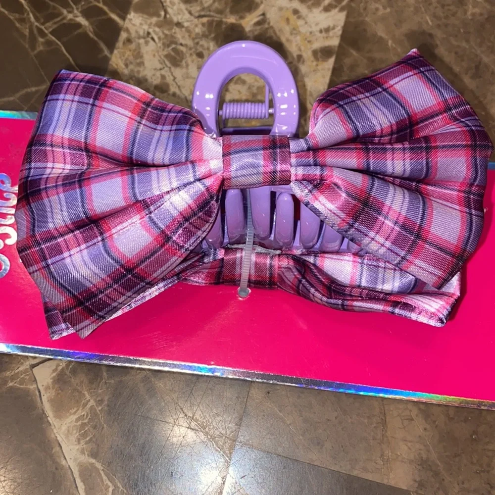 Justice Purple and Pink Plaid Hair Bow